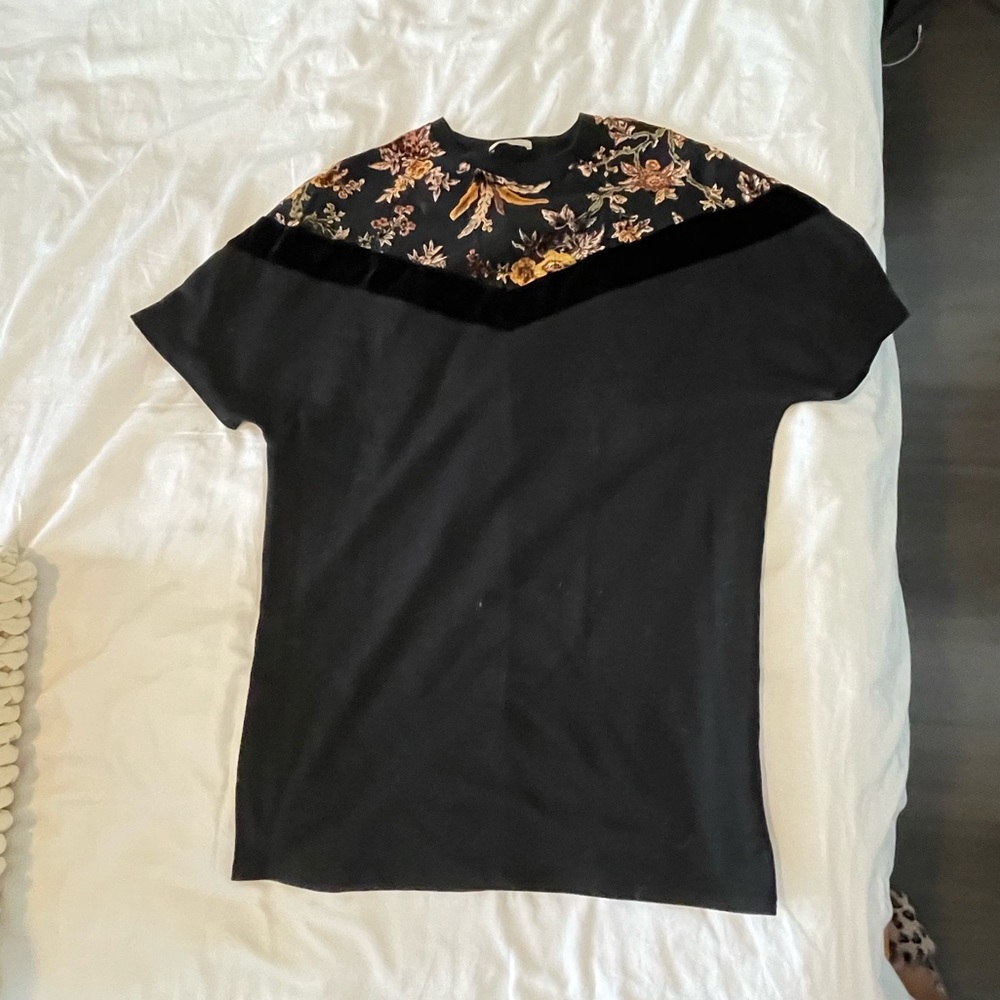 Zara Tshirt Dress Sheer Velvet Black